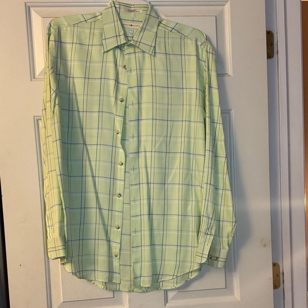 Joseph Abboud Light Green Plaid Button Down Shirt
